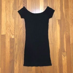Black Ribbed Off-The-Shoulder Fitted Mini Dress
